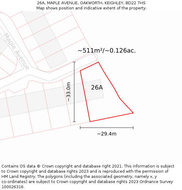 26A, MAPLE AVENUE, OAKWORTH, KEIGHLEY, BD22 7HS: Plot and title map