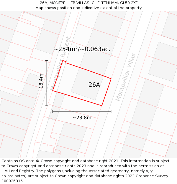 26A, MONTPELLIER VILLAS, CHELTENHAM, GL50 2XF: Plot and title map
