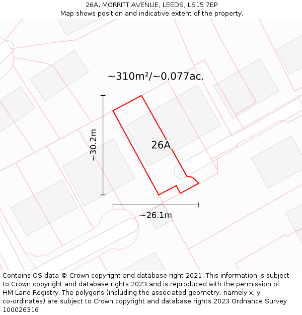 26A, MORRITT AVENUE, LEEDS, LS15 7EP: Plot and title map