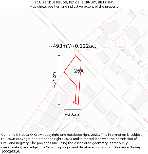 26A, PENDLE FIELDS, FENCE, BURNLEY, BB12 9HN: Plot and title map