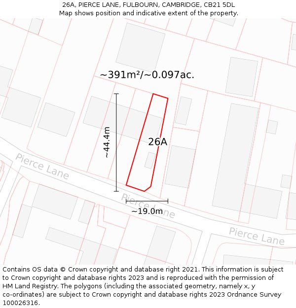 26A, PIERCE LANE, FULBOURN, CAMBRIDGE, CB21 5DL: Plot and title map