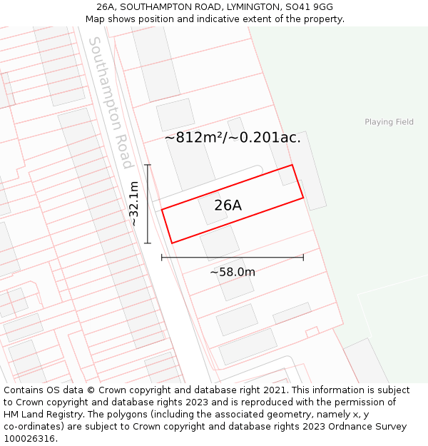 26A, SOUTHAMPTON ROAD, LYMINGTON, SO41 9GG: Plot and title map