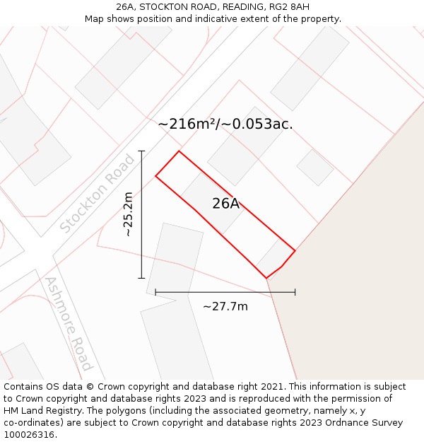 26A, STOCKTON ROAD, READING, RG2 8AH: Plot and title map