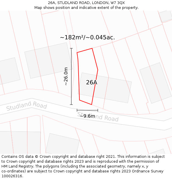 26A, STUDLAND ROAD, LONDON, W7 3QX: Plot and title map