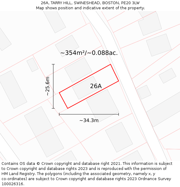 26A, TARRY HILL, SWINESHEAD, BOSTON, PE20 3LW: Plot and title map