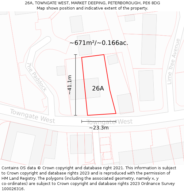 26A, TOWNGATE WEST, MARKET DEEPING, PETERBOROUGH, PE6 8DG: Plot and title map
