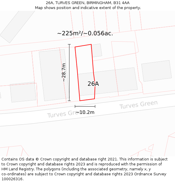 26A, TURVES GREEN, BIRMINGHAM, B31 4AA: Plot and title map