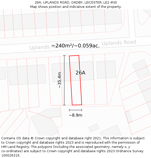 26A, UPLANDS ROAD, OADBY, LEICESTER, LE2 4NS: Plot and title map