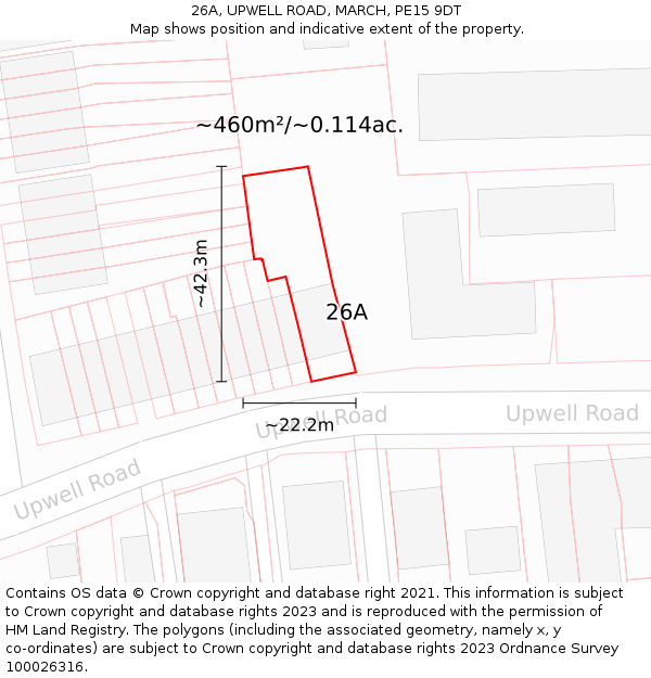 26A, UPWELL ROAD, MARCH, PE15 9DT: Plot and title map