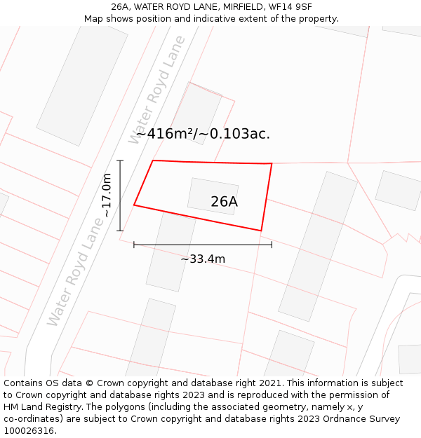26A, WATER ROYD LANE, MIRFIELD, WF14 9SF: Plot and title map