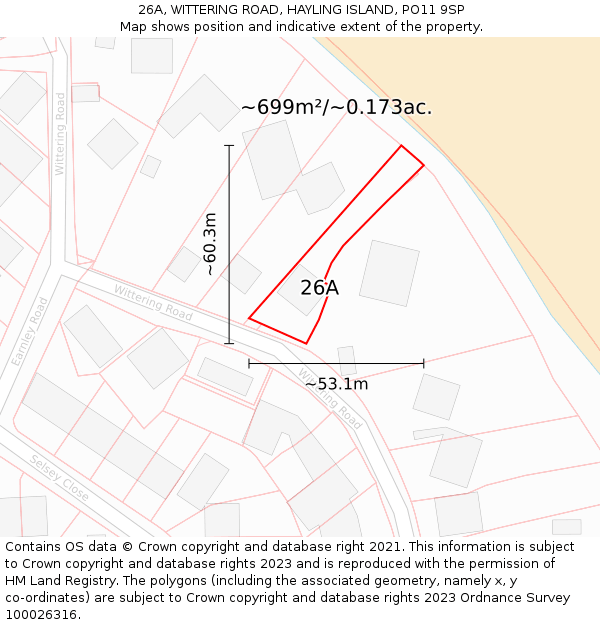 26A, WITTERING ROAD, HAYLING ISLAND, PO11 9SP: Plot and title map