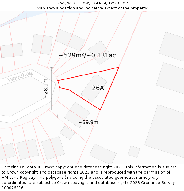 26A, WOODHAW, EGHAM, TW20 9AP: Plot and title map