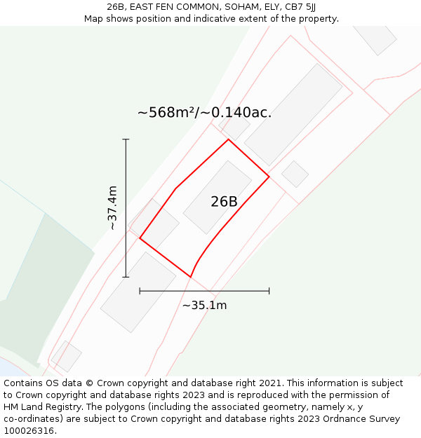 26B, EAST FEN COMMON, SOHAM, ELY, CB7 5JJ: Plot and title map