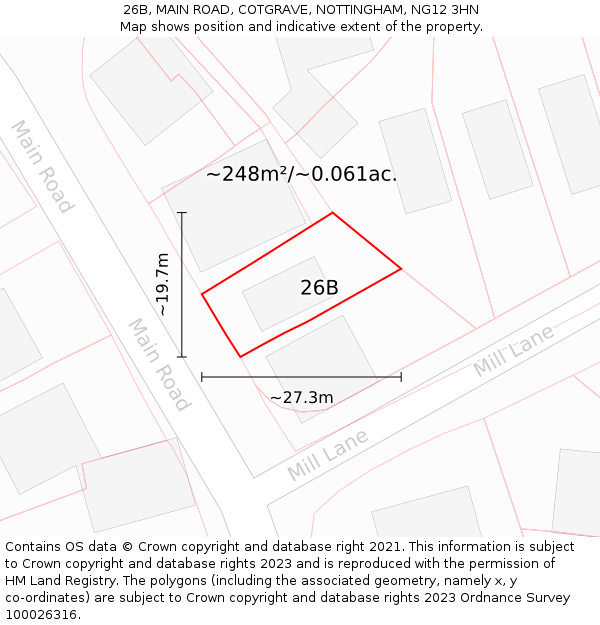26B, MAIN ROAD, COTGRAVE, NOTTINGHAM, NG12 3HN: Plot and title map
