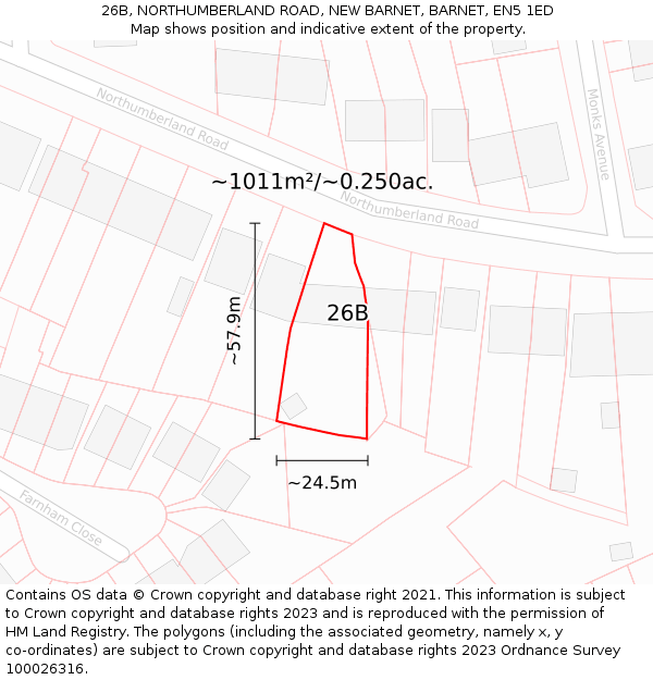 26B, NORTHUMBERLAND ROAD, NEW BARNET, BARNET, EN5 1ED: Plot and title map