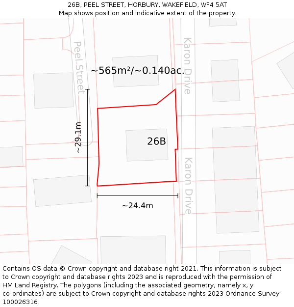 26B, PEEL STREET, HORBURY, WAKEFIELD, WF4 5AT: Plot and title map