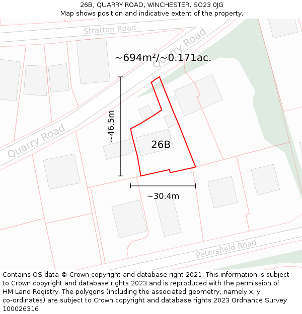 26B, QUARRY ROAD, WINCHESTER, SO23 0JG: Plot and title map
