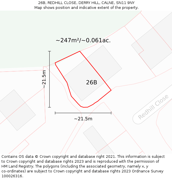 26B, REDHILL CLOSE, DERRY HILL, CALNE, SN11 9NY: Plot and title map