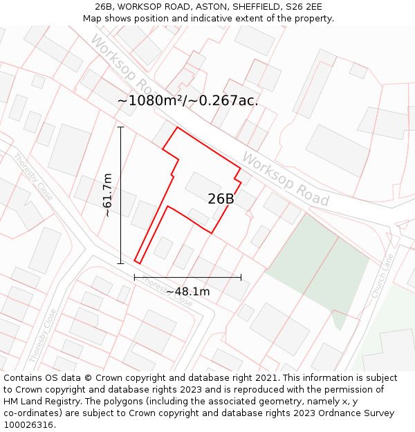 26B, WORKSOP ROAD, ASTON, SHEFFIELD, S26 2EE: Plot and title map