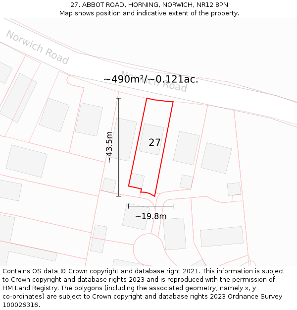 27, ABBOT ROAD, HORNING, NORWICH, NR12 8PN: Plot and title map