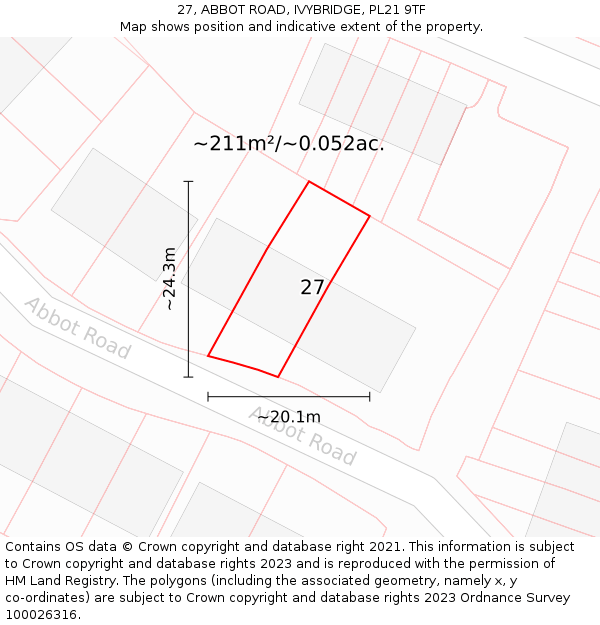 27, ABBOT ROAD, IVYBRIDGE, PL21 9TF: Plot and title map