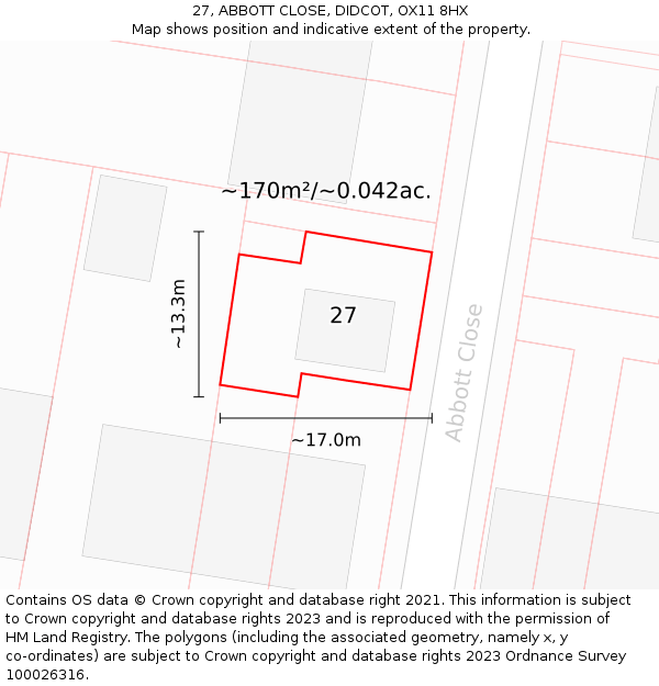 27, ABBOTT CLOSE, DIDCOT, OX11 8HX: Plot and title map