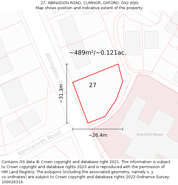 27, ABINGDON ROAD, CUMNOR, OXFORD, OX2 9QN: Plot and title map