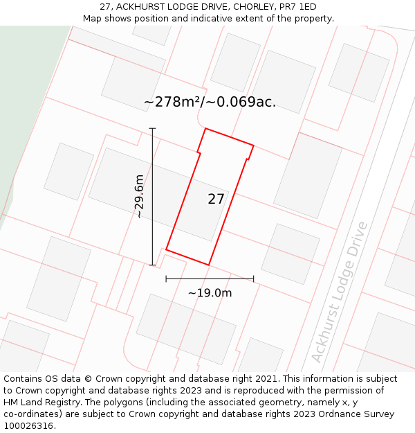 27, ACKHURST LODGE DRIVE, CHORLEY, PR7 1ED: Plot and title map