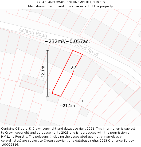 27, ACLAND ROAD, BOURNEMOUTH, BH9 1JQ: Plot and title map