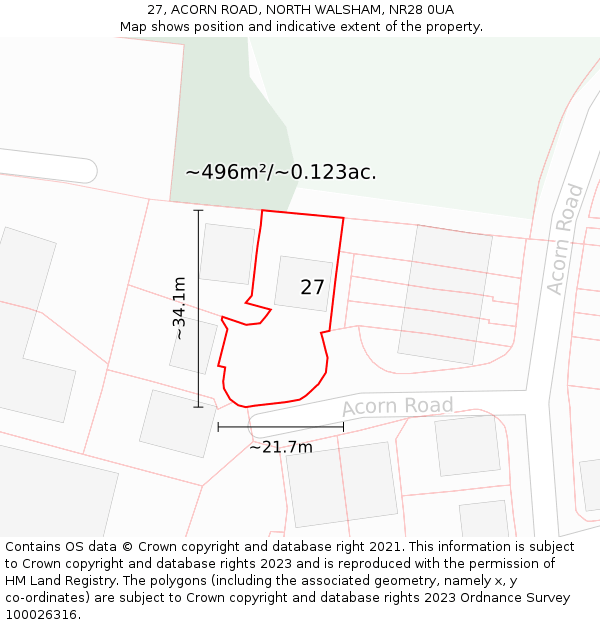 27, ACORN ROAD, NORTH WALSHAM, NR28 0UA: Plot and title map