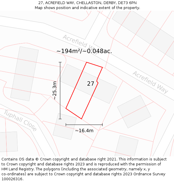 27, ACREFIELD WAY, CHELLASTON, DERBY, DE73 6PN: Plot and title map