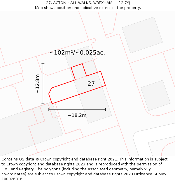 27, ACTON HALL WALKS, WREXHAM, LL12 7YJ: Plot and title map