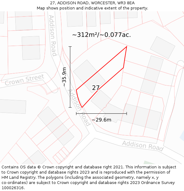 27, ADDISON ROAD, WORCESTER, WR3 8EA: Plot and title map