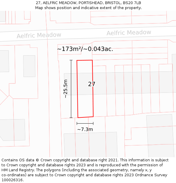 27, AELFRIC MEADOW, PORTISHEAD, BRISTOL, BS20 7LB: Plot and title map