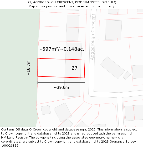 27, AGGBOROUGH CRESCENT, KIDDERMINSTER, DY10 1LQ: Plot and title map