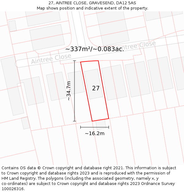 27, AINTREE CLOSE, GRAVESEND, DA12 5AS: Plot and title map