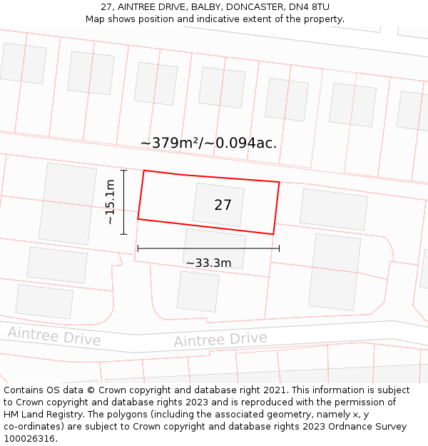 27, AINTREE DRIVE, BALBY, DONCASTER, DN4 8TU: Plot and title map
