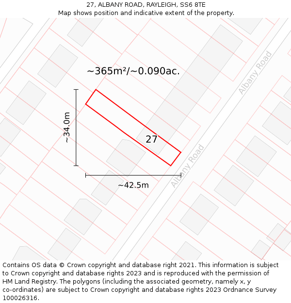 27, ALBANY ROAD, RAYLEIGH, SS6 8TE: Plot and title map