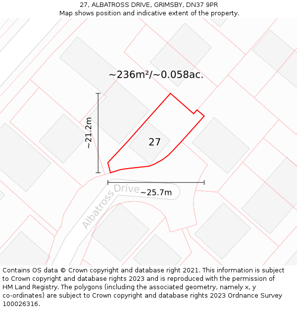 27, ALBATROSS DRIVE, GRIMSBY, DN37 9PR: Plot and title map