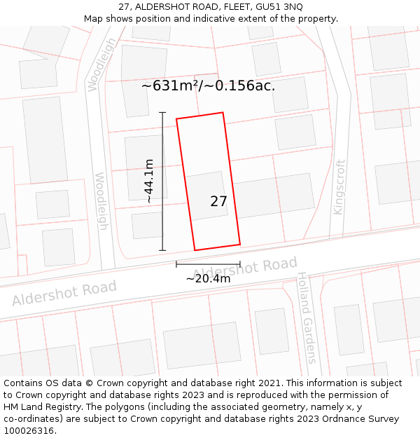 27, ALDERSHOT ROAD, FLEET, GU51 3NQ: Plot and title map