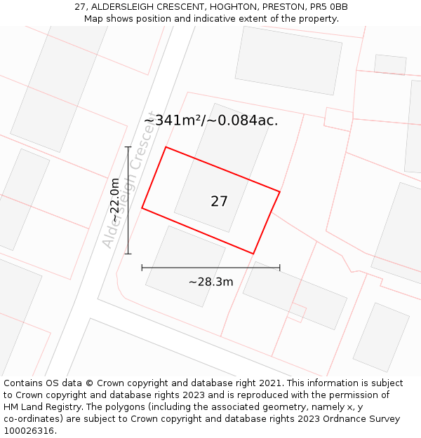 27, ALDERSLEIGH CRESCENT, HOGHTON, PRESTON, PR5 0BB: Plot and title map
