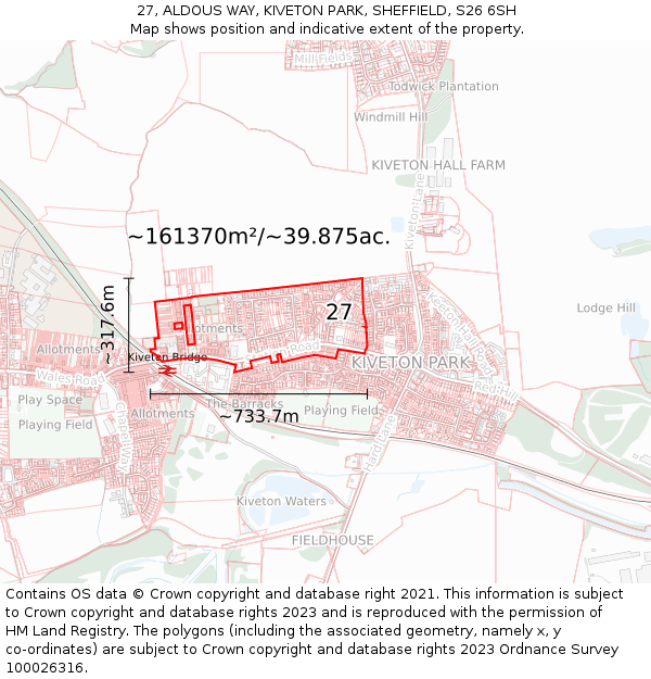 27, ALDOUS WAY, KIVETON PARK, SHEFFIELD, S26 6SH: Plot and title map