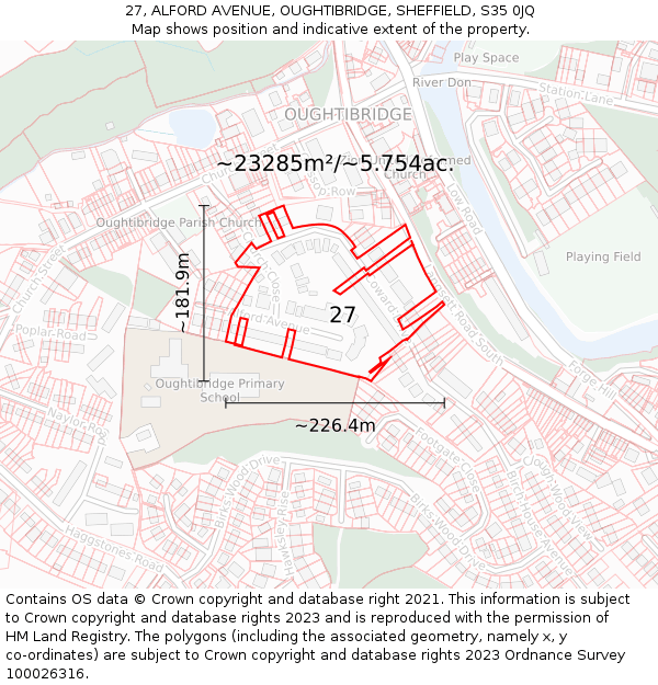 27, ALFORD AVENUE, OUGHTIBRIDGE, SHEFFIELD, S35 0JQ: Plot and title map