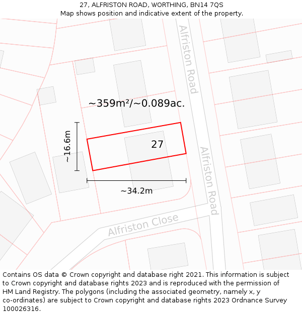 27, ALFRISTON ROAD, WORTHING, BN14 7QS: Plot and title map