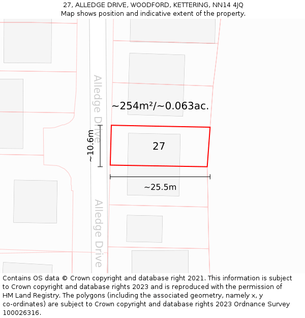 27, ALLEDGE DRIVE, WOODFORD, KETTERING, NN14 4JQ: Plot and title map