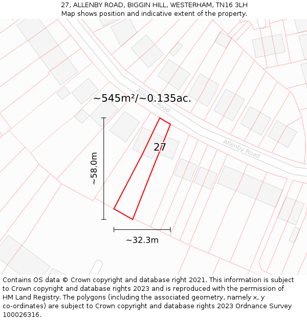 27, ALLENBY ROAD, BIGGIN HILL, WESTERHAM, TN16 3LH: Plot and title map