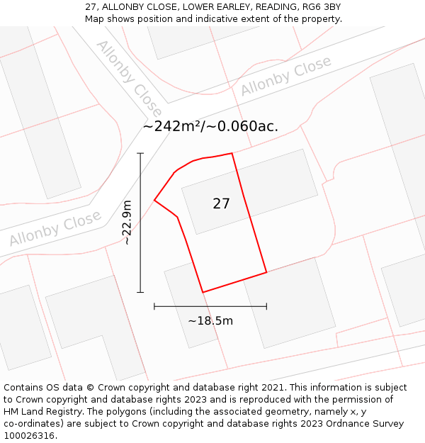27, ALLONBY CLOSE, LOWER EARLEY, READING, RG6 3BY: Plot and title map