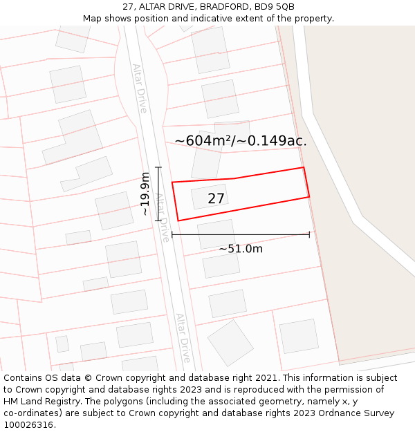 27, ALTAR DRIVE, BRADFORD, BD9 5QB: Plot and title map