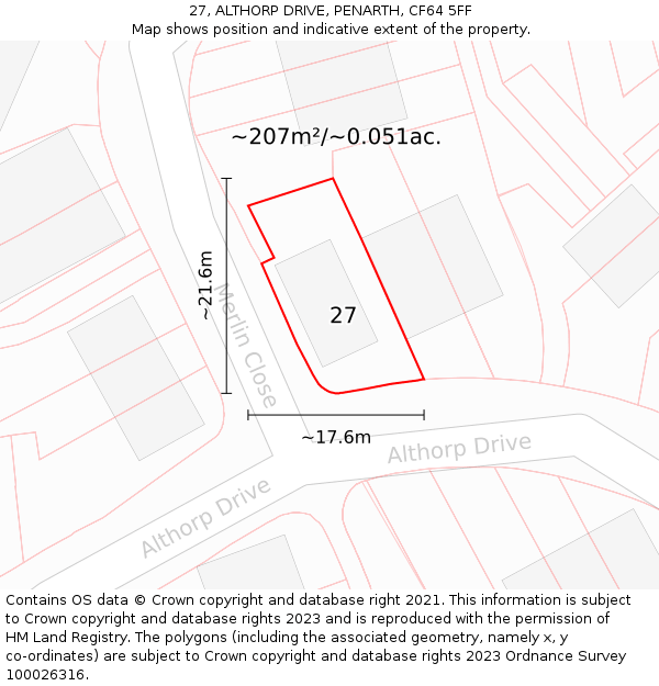 27, ALTHORP DRIVE, PENARTH, CF64 5FF: Plot and title map