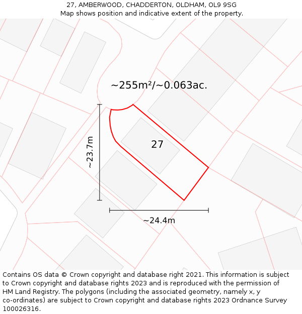 27, AMBERWOOD, CHADDERTON, OLDHAM, OL9 9SG: Plot and title map